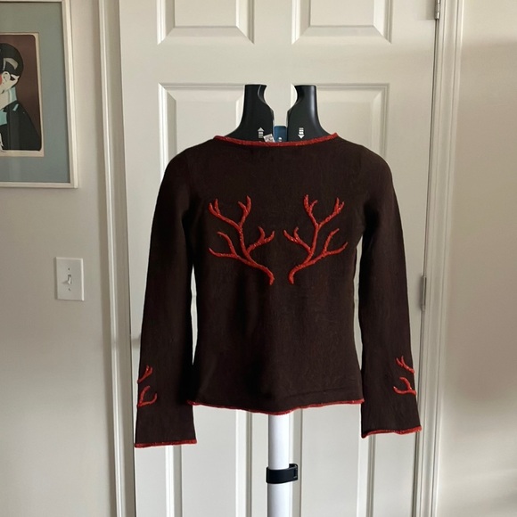Diane Von Furstenberg rare brown sweater embroidered sea coral vintage S/XS - Picture 5 of 11